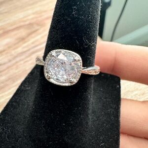 White Gold Ring with Faux Diamond in lattice setting